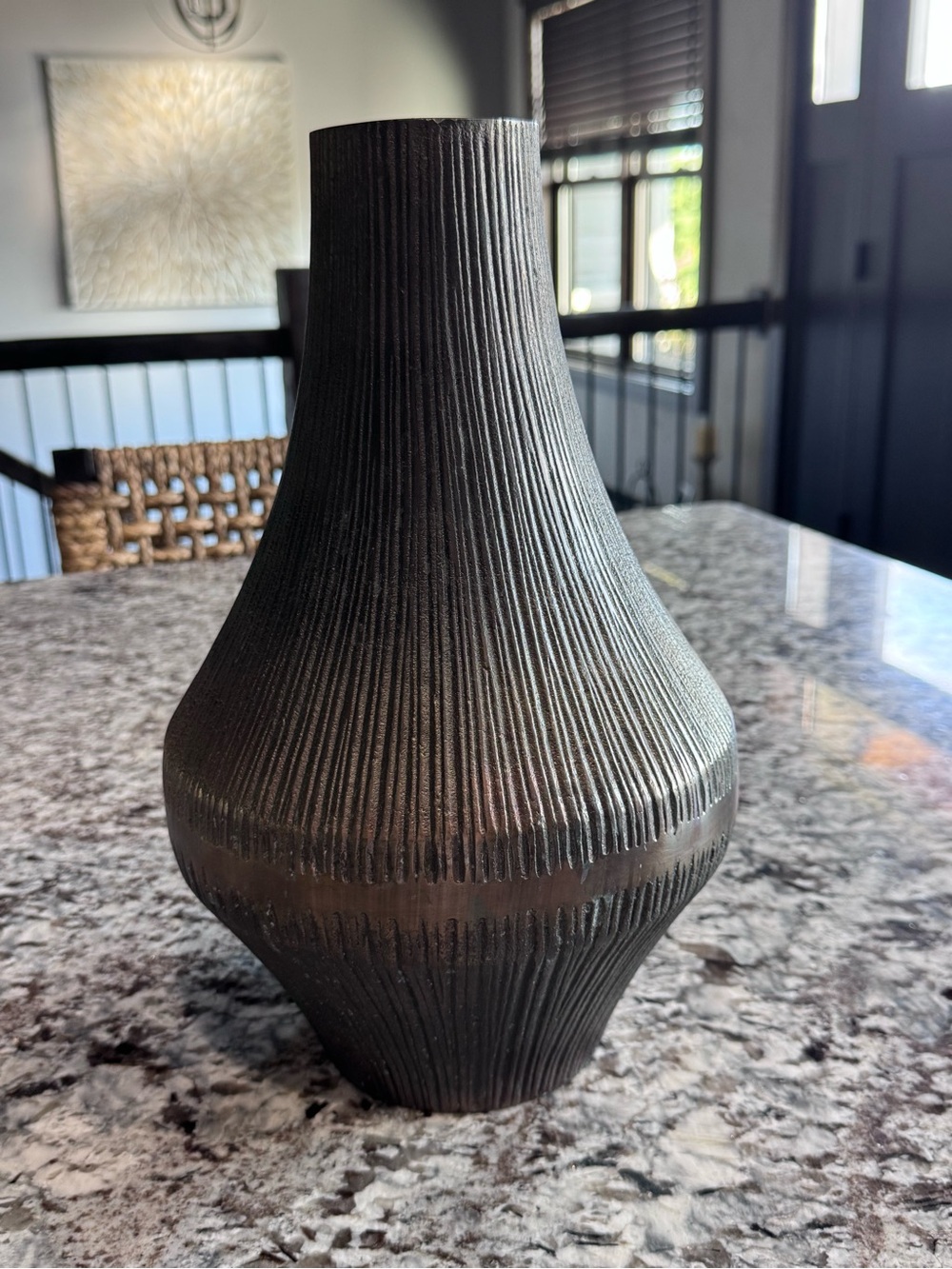 Crate&Barrel Augusta Vase Ribbed Metallic Bronze Accent Vase